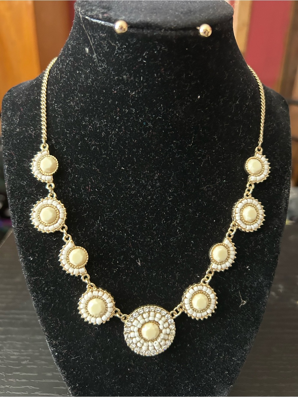 Gold-Tone Cream Circle Statement Necklace by